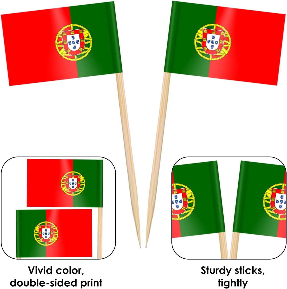 Portugal tandenstoker, vlaggen, taarttoppers voor eurovoetbal 2024, Portugese cocktailstok, vlag voor sandwichvoedsel, cupcaketoppers, servies, wereldbeker, feestbenodigdheden, decoratie (100