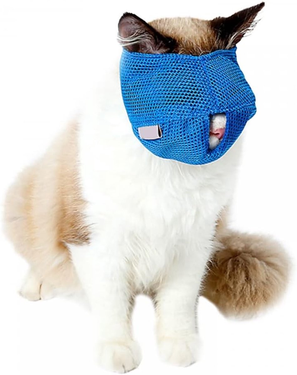Muilkorf voor katten, hulpmiddel voor het verzorgen van huisdieren met ademend gaas ter voorkoming van bijten, kauwen, verzorgen, nagels knippen en baden