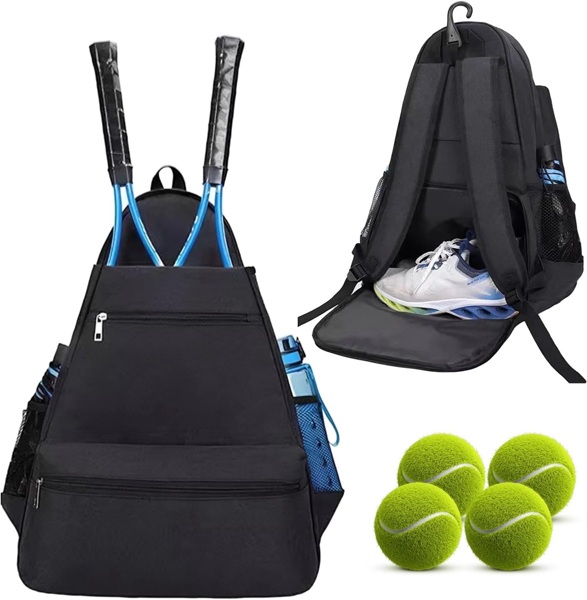Professionele tennisrugzak voor dames en heren, grote capaciteit met schoenenvak en vele vakken, voor tennisrackets, pickleball, badminton