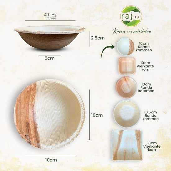 Wegwerp Palmblad Kommen 100 Stuks (10 cm) - Stevige Feestkommen zoals - Composteerbaar Servies voor Lunch, BBQ, Picknick, Verjaardag en Feesten — afbeelding 2