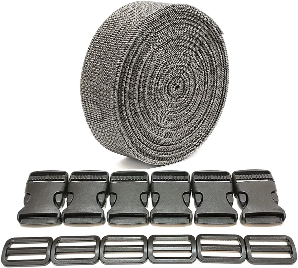 3m x 20mm, Nylon, Polypropyleen, Grijs 317