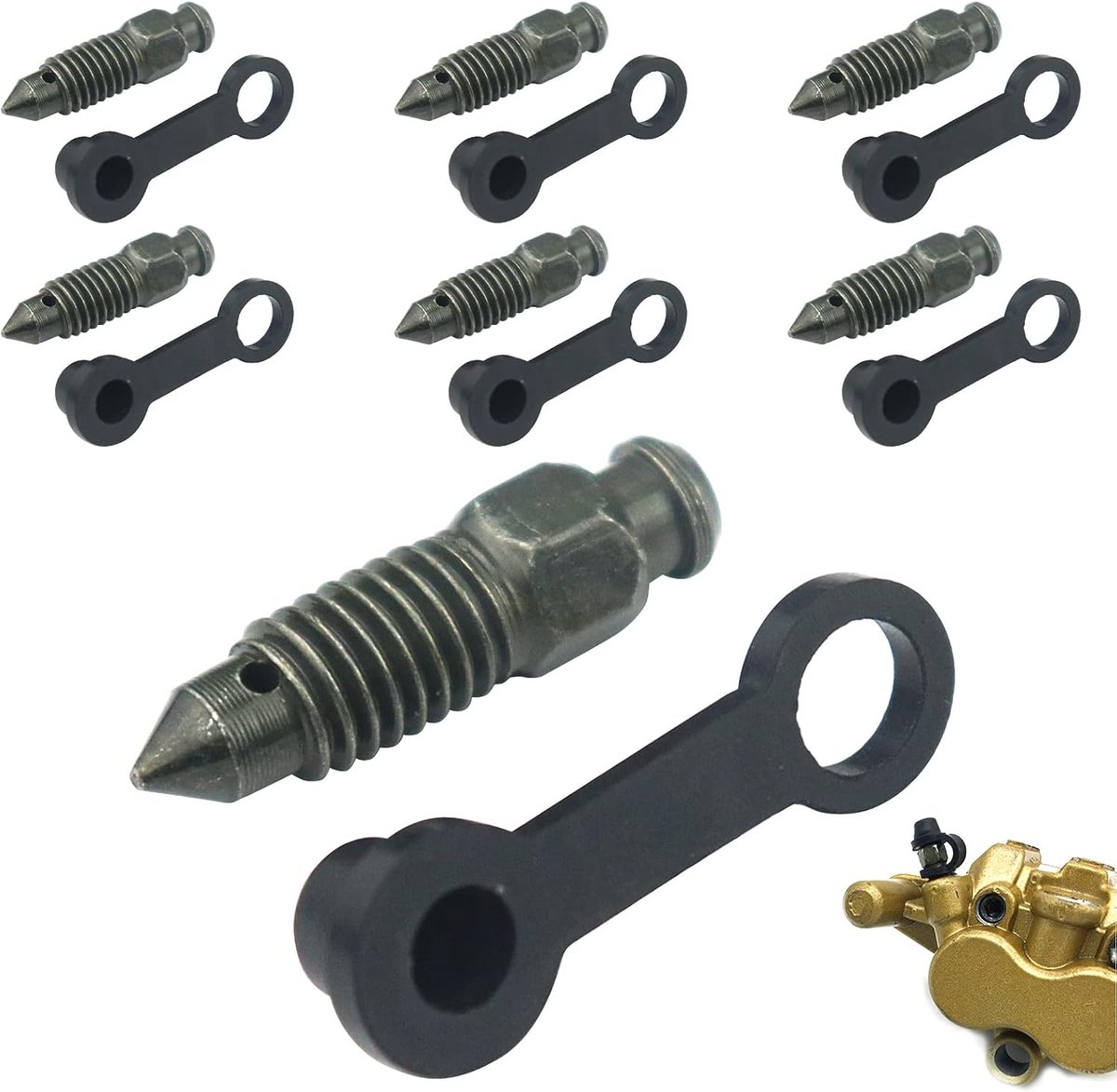 15 Stuks Ontluchtingsschroef Remklauw, Zinklegering Rem Holle Schroef Met Nippel Stofkap Voor Motorfiets Fiets (M8 x 1.25 mm, Legergroen) | Robuust en duurzaam zinklegering rem, holle schroef met nippel, stofkap voor motorfiets en fiets