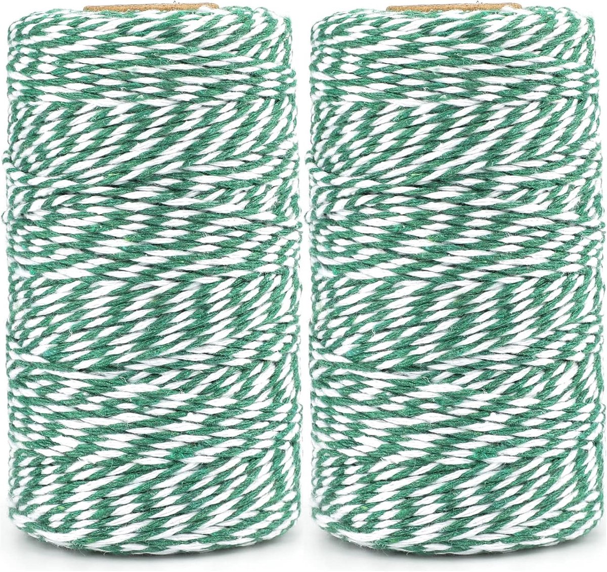 200 m groen-wit katoenen koord, 2 mm cadeaukoord voor het inpakken van geschenken, Kerstmis, knutselkoord, tweekleurig decoratief lint koord voor adventskalender, kerstcadeaus, verpakt