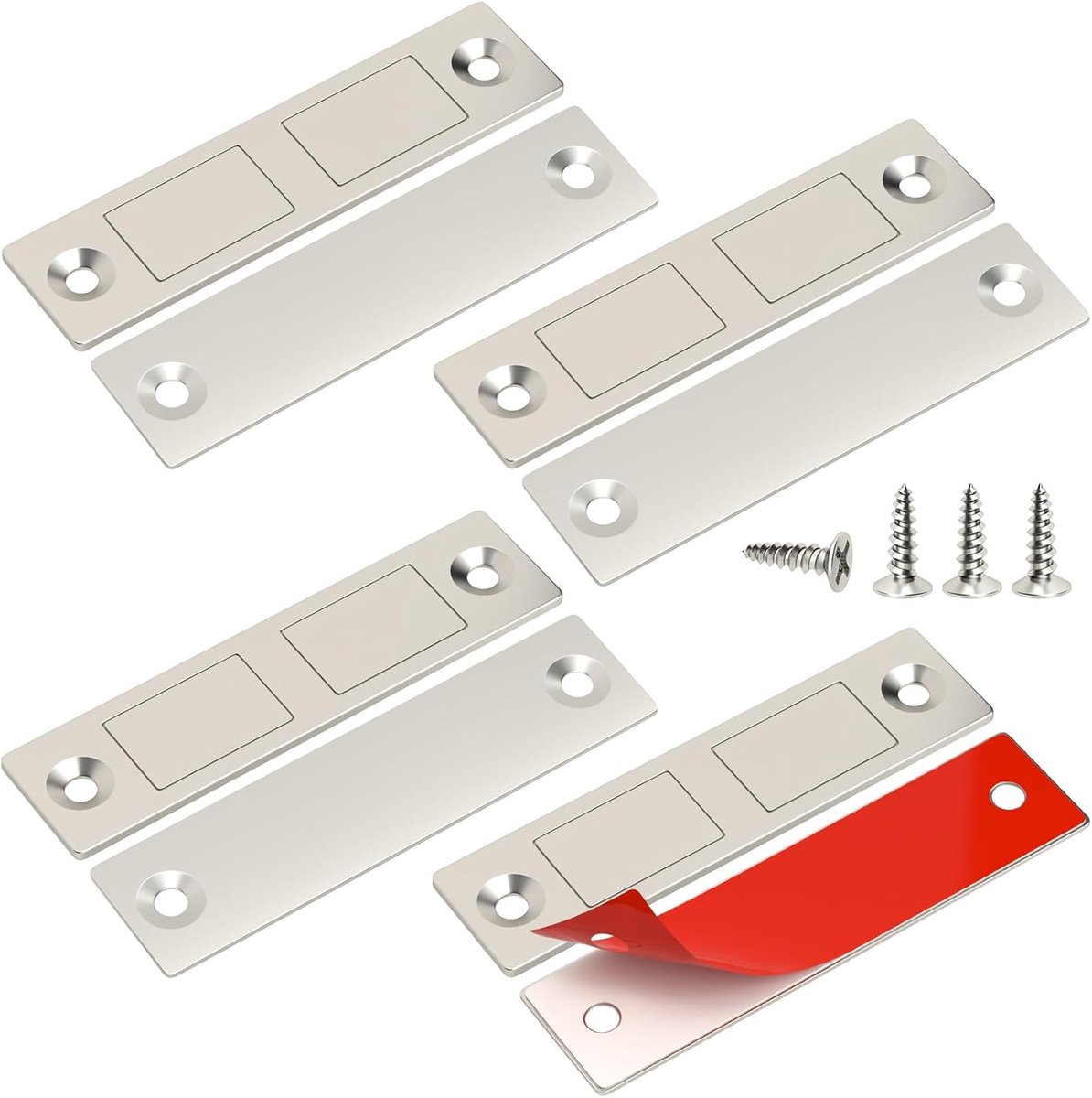 Magneten voor kastdeuren, 4 stuks, ultradunne magnetische snapper, sterke deursluiter voor kasten, lademagneetsluiting, sluiting voor kasten, dubbele magneten, slot voor meubels, kasten, deuren