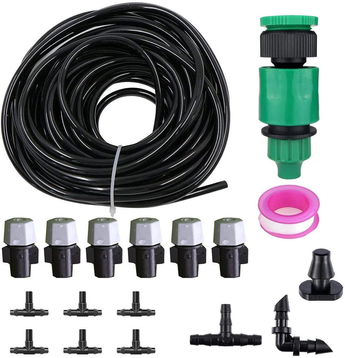 5 meter irrigatiesysteem met een slang, 19 stuks, micro-druppels, doe-het-zelf, met verstelbaar mondstuk, automatisch bewateringssysteem voor tuin, terras, kas, gazon, planten