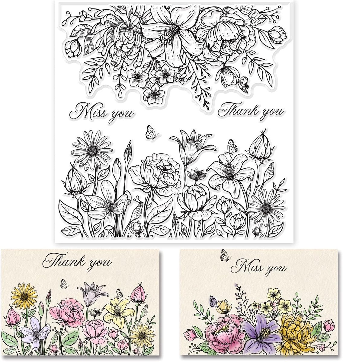 Bloem Achtergrond Duidelijke Stempels Lente Zomer Lelie Zonnebloem Vlinder Siliconen Duidelijke Stempel Zegels Voor Kaarten Maken DIY Scrapbooking Fotodagboek Album Decoratie, 15 x 15 cm