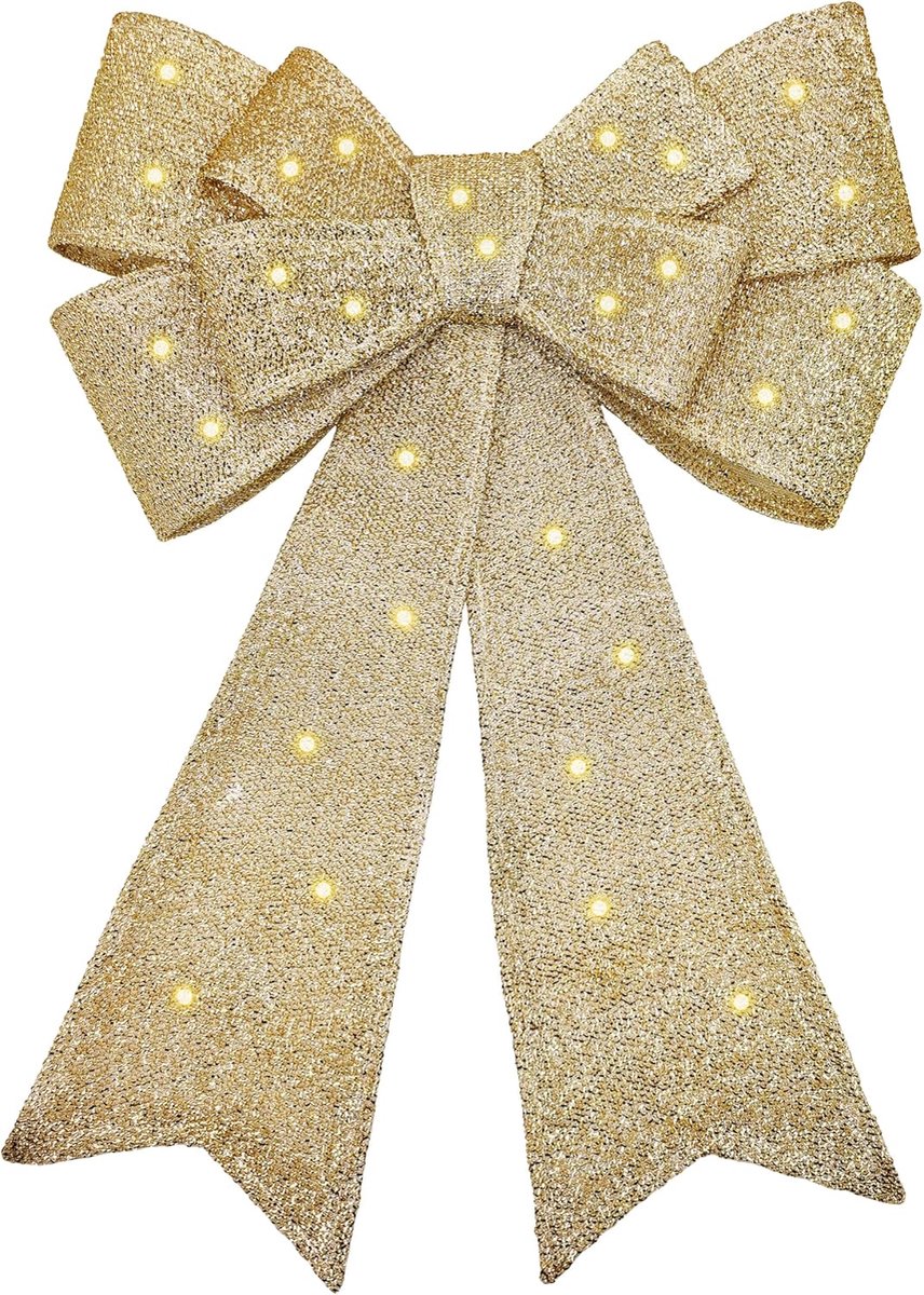 gouden kerstboog - knipperende, dimbare LED's, timer, afstandsbediening, lange levensduur, plakpads - 56 cm gouden kerst deurstrik/kerstboomtopper, kerstkransen alternatief