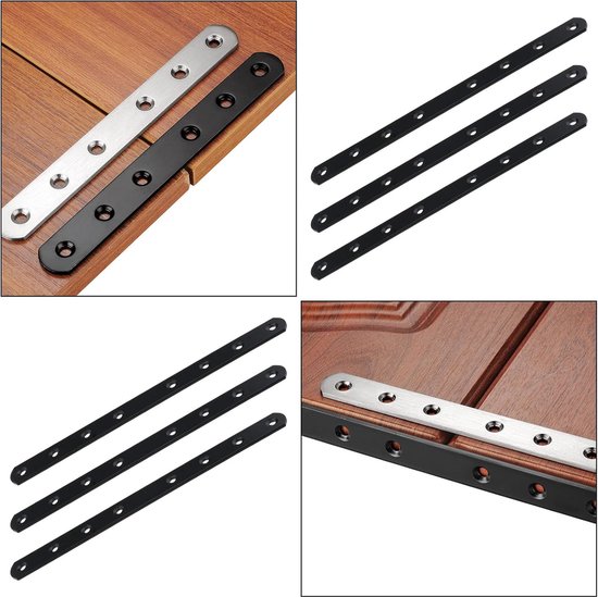 4 Stks Platte Bretels Rechte Hoek Beugels Met 32 Schroeven Metalen Bevestiging Platte Beugels Bar Connector Voor Reparatie Bevestiging Houten Meubels Boekenplank Tafel Zwart — afbeelding 2