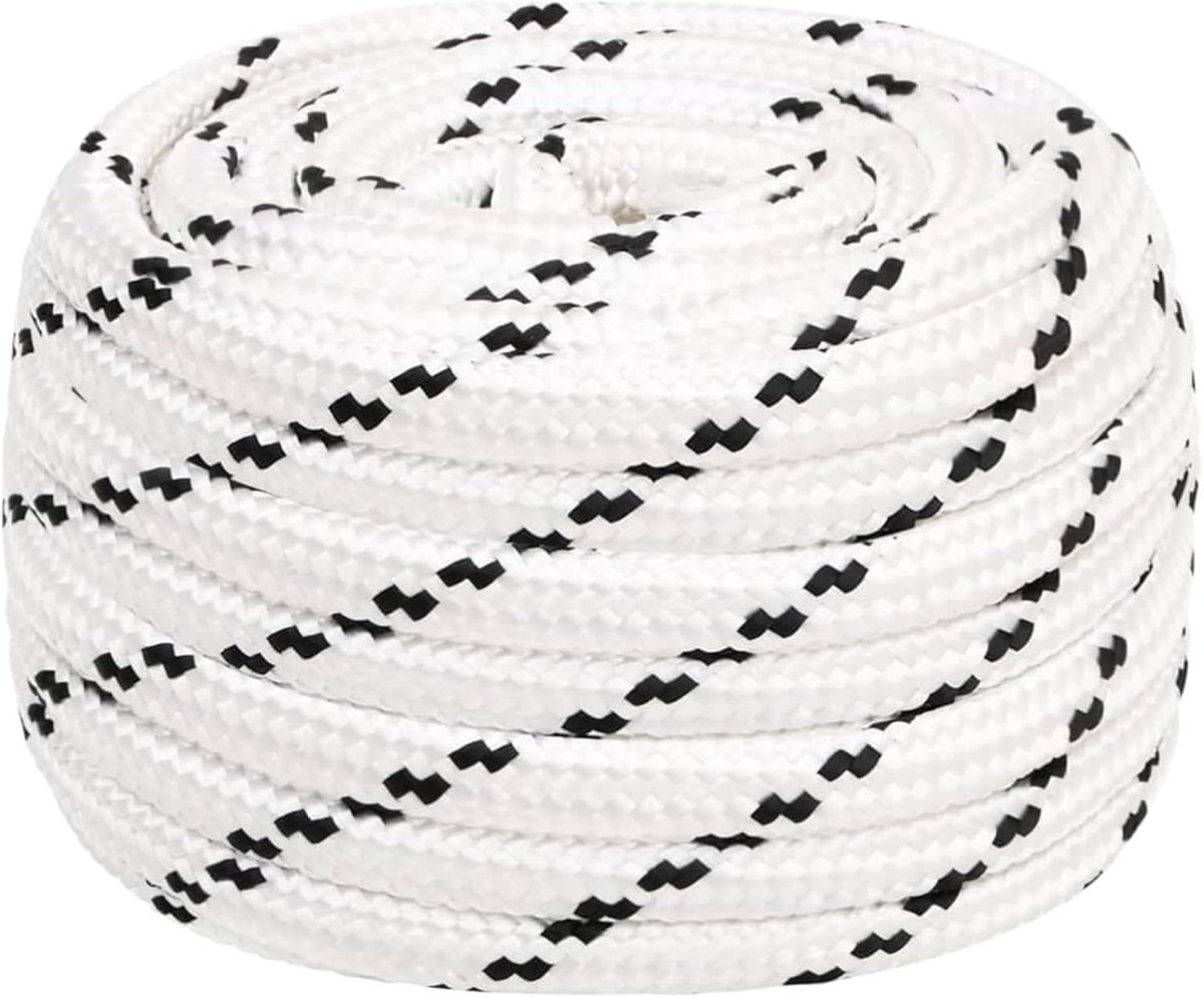 Gevlochten boottouw wit 16 mm mm x 50 m polyester, doklijn touw, bootlijnen ankerlijn gevlochten koord, schip marine jacht touw voor zeilen, afmeertouw voor boot