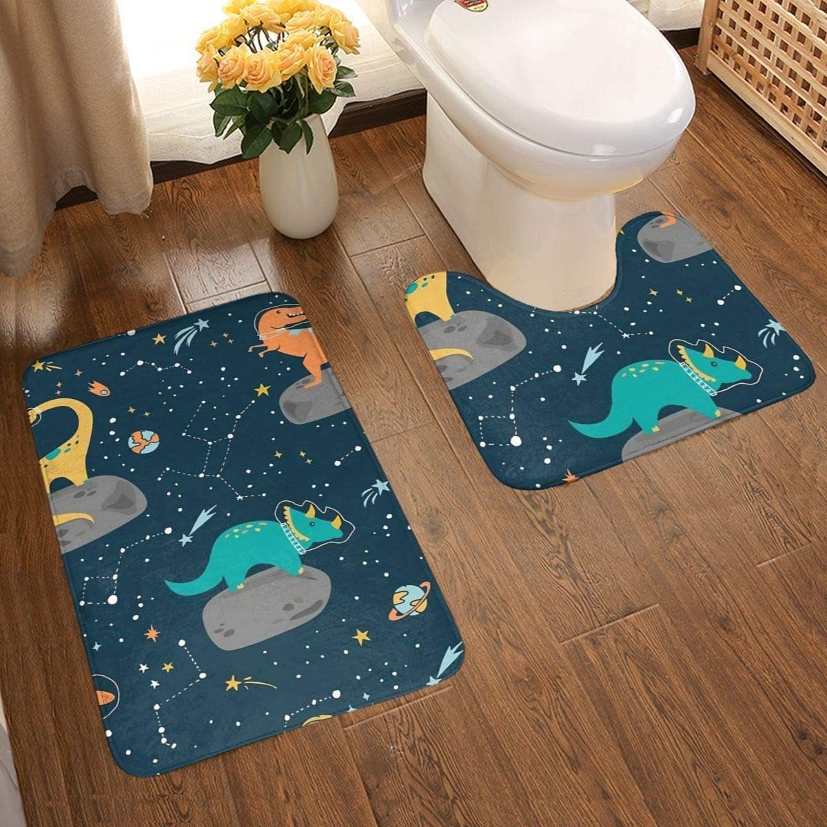 drijvend op een Asteroid 2-delige zachte anti-slip badmatset, textuur fotografie inclusief 80x50cm hoge Absorbency wc-bril en 50x40cm microvezel zachte zachte zachte badtapijt, anti-slip mat wasbaar.