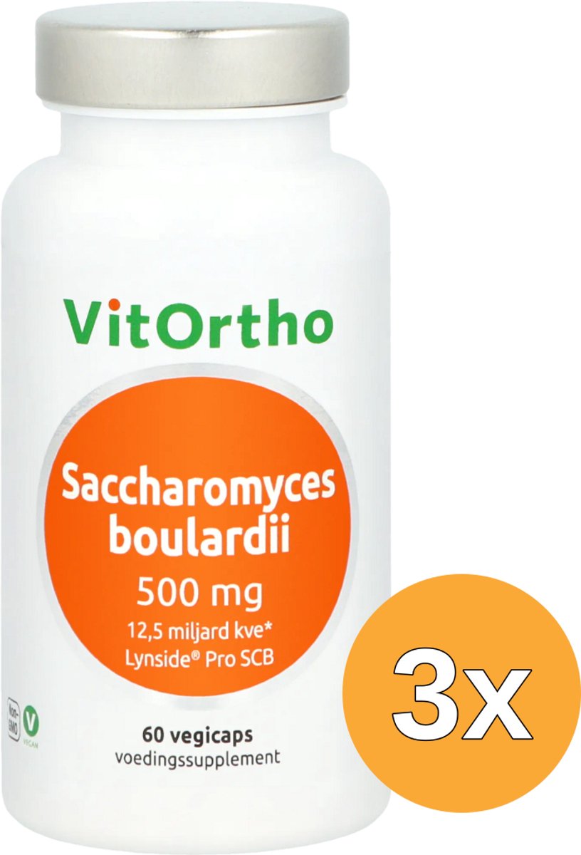 3x VitOrtho Saccharomyces Boulardii 500 mg (60 vega capsules)