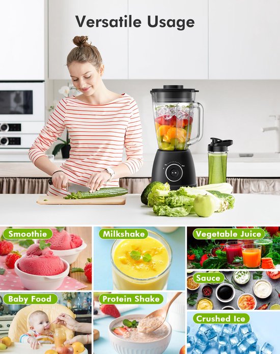 Professionele Blender & Smoothie Maker - 1500W Krachtig & Glazen Kan — afbeelding 5