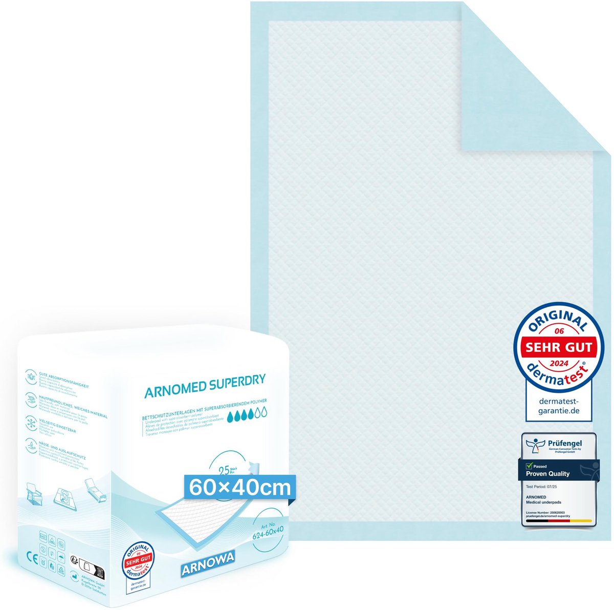 SnelShoppen - 25x Wegwerp Incontinentie Onderlegger 60x40cm - Absorberende 5-laags Cellulose Onderleggers voor Baby Aankleedkussen en Bed - Lichtgewic