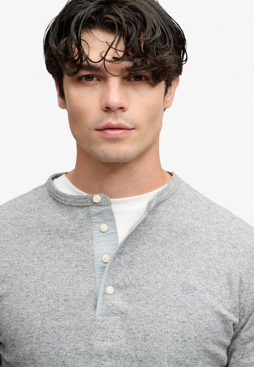 Superdry Mini Slub Waffle Grandad Top Met Lange Mouwen Heren Tops Grijs