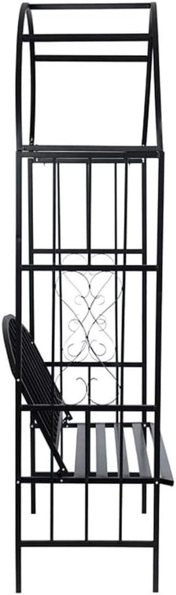 Rozenboog met bank - Tuinboog Zitje - Decoratie Tuin - Gepoedercoat metaal - 114 x 57 x 210 cm - Zwart