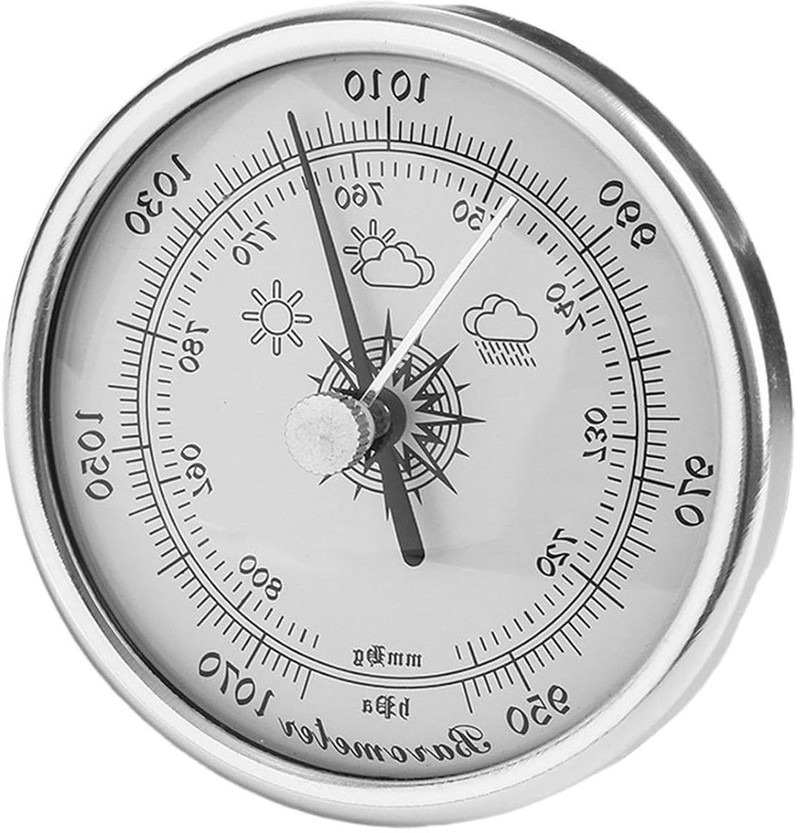 Barometer Buiten - Drukmeter Weerindicator - Weersvoorspelling - Hooggevoelige Sensor - 70 Millimeter - Zilver