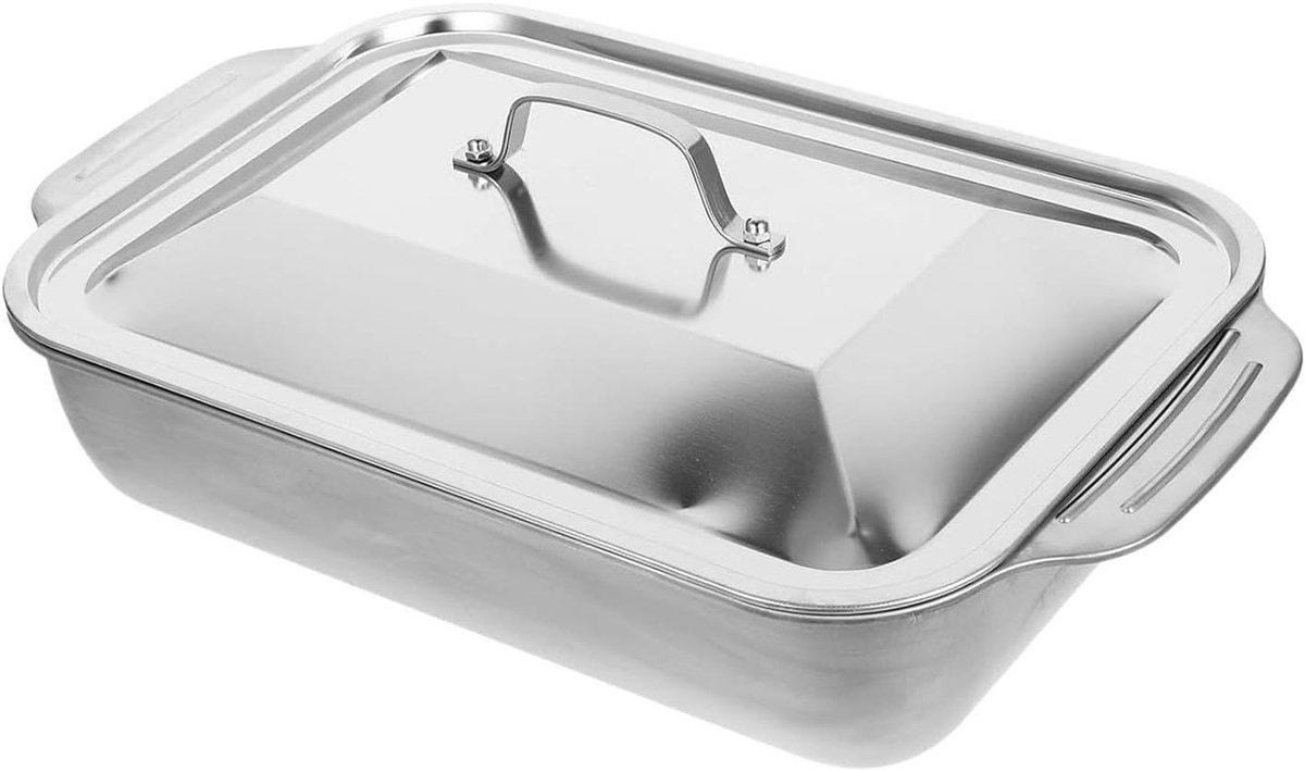 Grillpan met Deksel Steakpan Bakplaat Vlees Vis Grillen Vervormingsbestendig Staal 41 x 24.5 cm Zilverkleurig