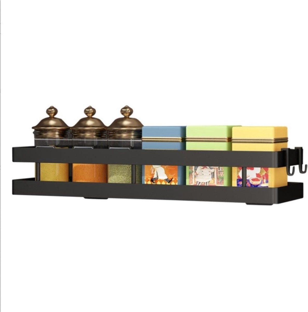 Kruidenrek - Kruidenhouder Organizer - Keuken Opbergen - Wandmontage - 50cm - Zwart