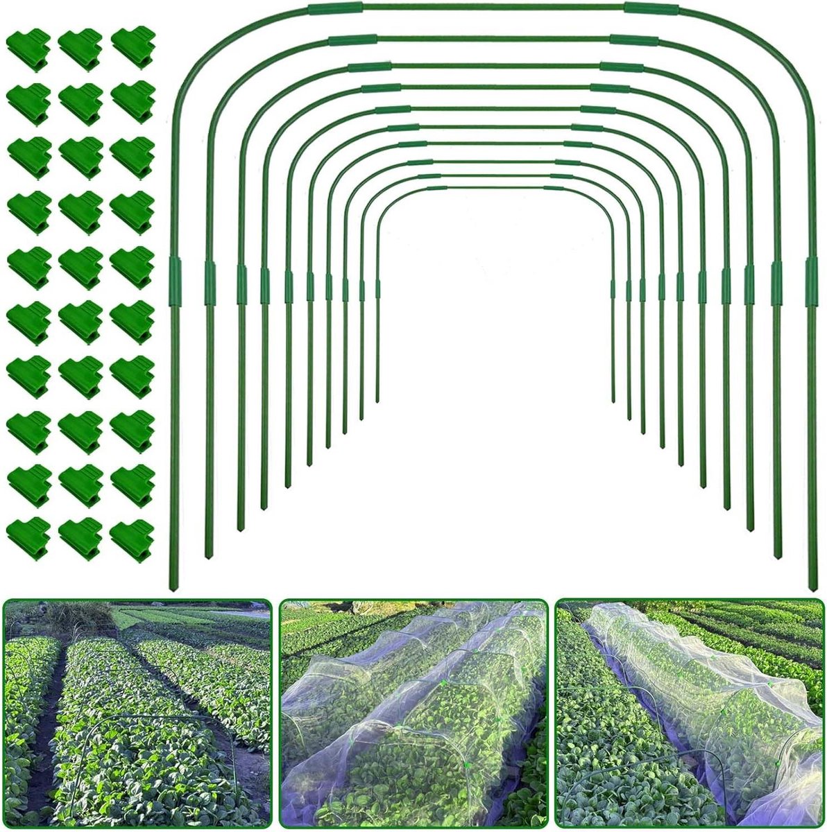 Broeikas Hoepels - Kweek Tunnel - Planten Beschermen - Roestbestendig Frame - 8 Sets - Groen