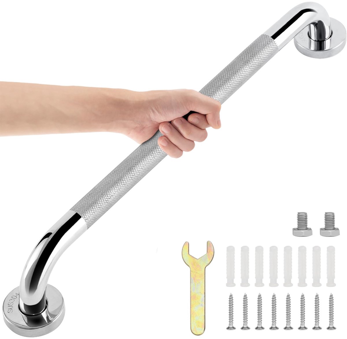 SnelShoppen - Antislip Badkamerbeugels 61 cm Chroom Roestvrij Stalen Veiligheidshandgrepen voor Bad, Douche en Toilet - Veiligheid en Comfort in de Ba