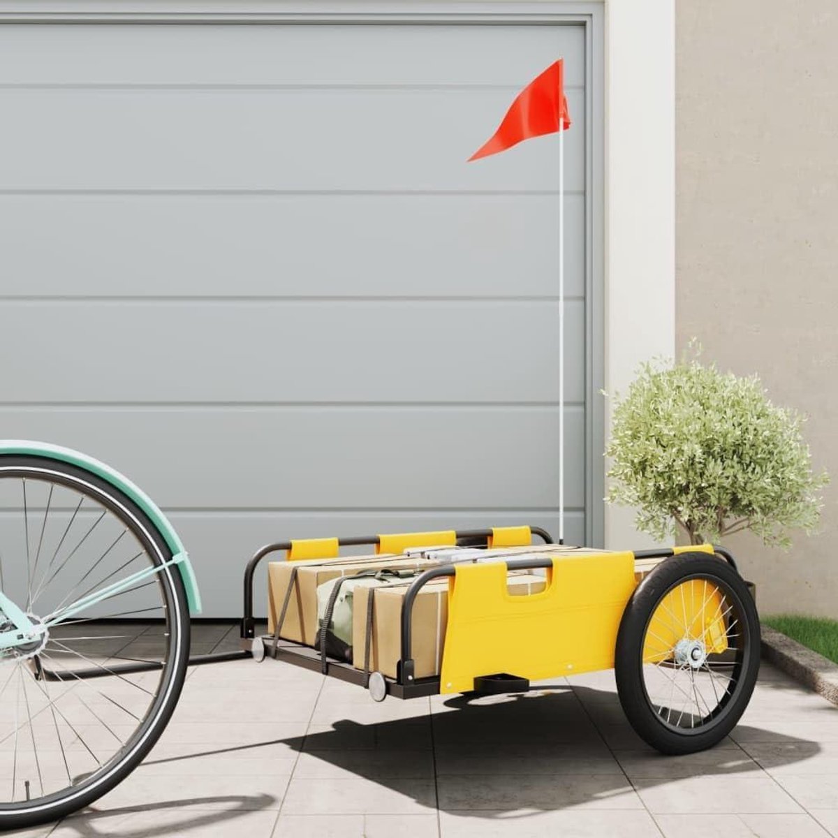 Fietskar - Fietsaanhanger Transportkar - Boodschappen Vervoeren - Gepoedercoat IJzeren Frame - 135 x 68 x 38.5 cm - Geel