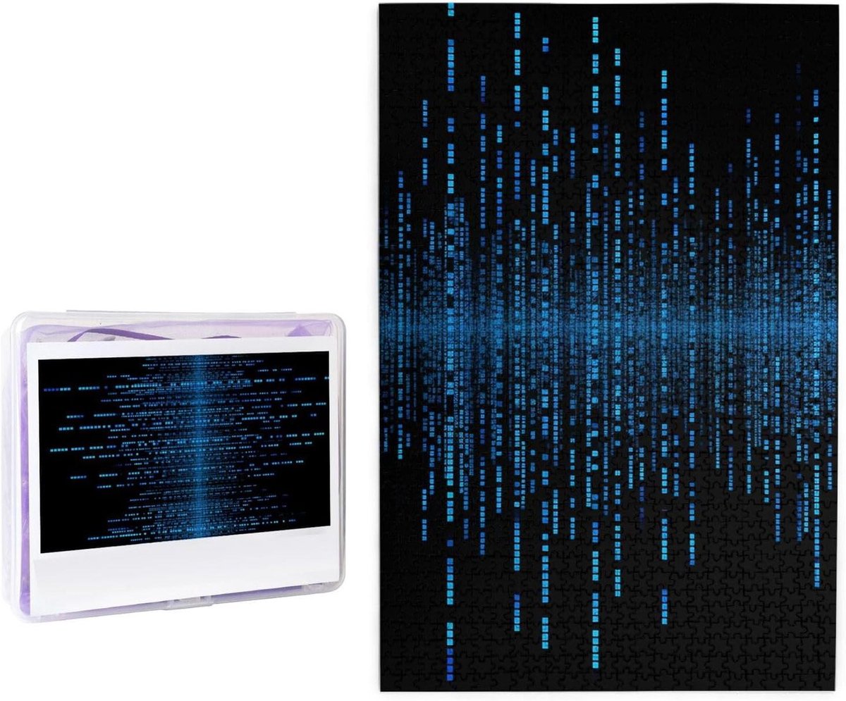 Gepersonaliseerde Puzzel - Fotopuzzel Legpuzzel - Ontspanning Thuis - Milieuvriendelijk Hout - 1000 Stukjes - Blauwe Matrix