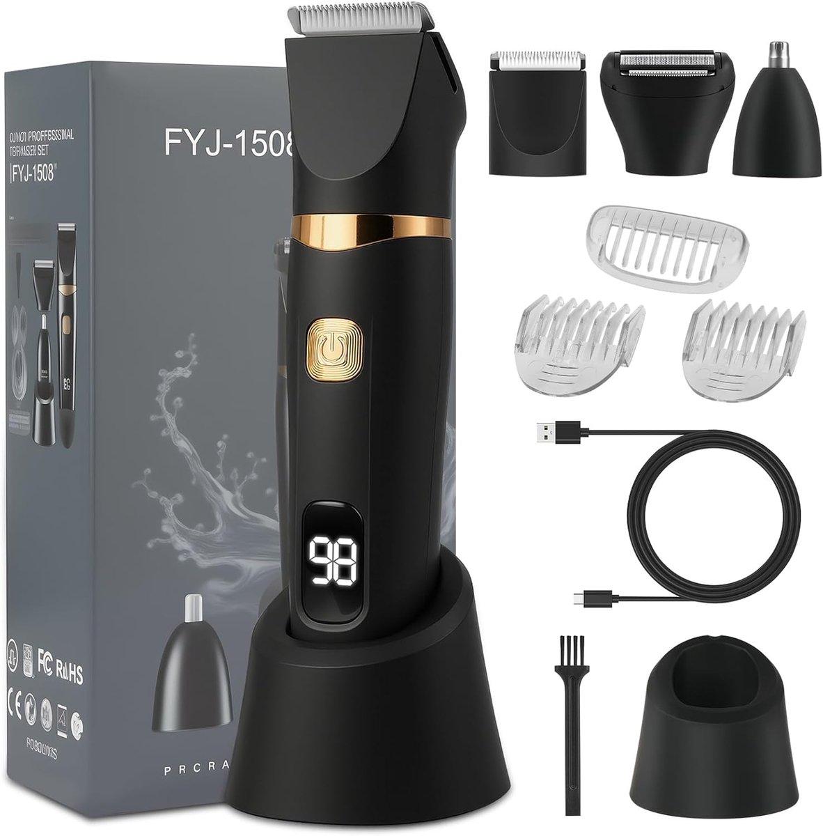 SnelShoppen - Professionele Aolso Body Trimmer voor Heren, Draadloze Haartrimmer voor Baard, Neus- en Lichaamshaar, USB-C Opladen, Multifunctioneel Sc