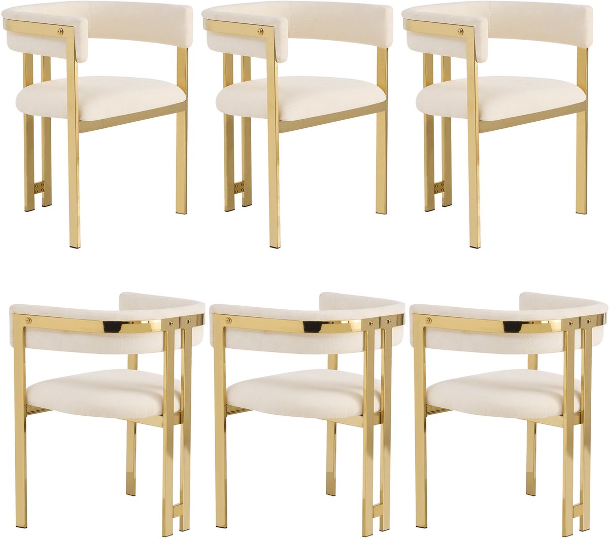 OKWISH Eetkamerstoel Set Van 4 Met Armleuningen – Comfortabel Chenille – Modern Design Voor Eetkamer Woonkamer En Café – Metaal – Beige Goud