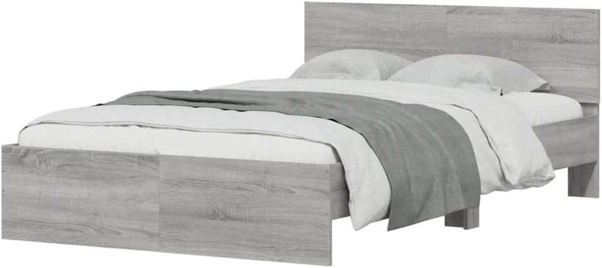 Bedframe met hoofdeinde - Bed met hoofdbord - Ontspannen slapen - Glad en stabiel oppervlak - 120x200 cm - Grijs eiken