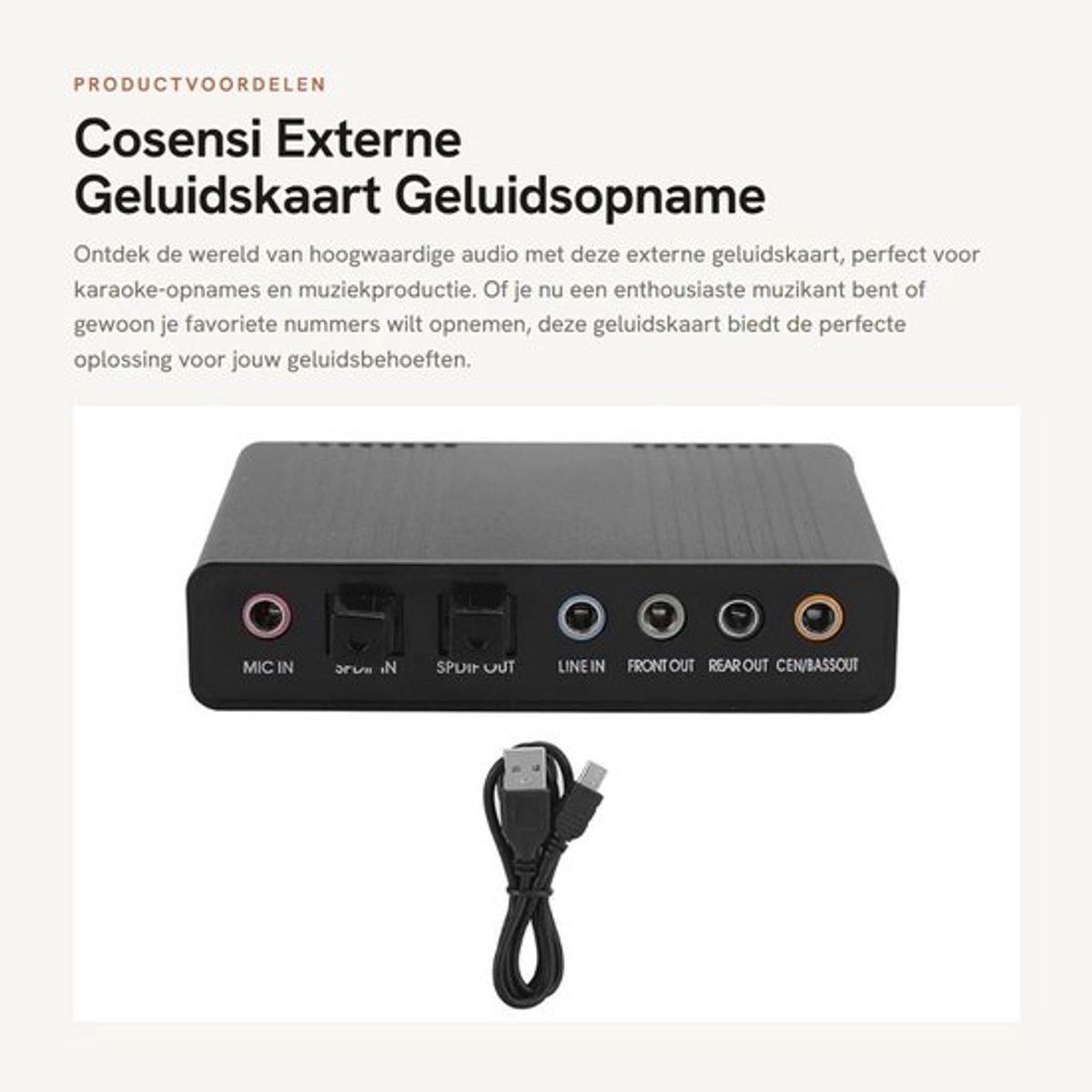 Geluidskaart USB 5.1 - Externe Geluidskaart - Aluminium - Karaoke-opname - Digitale/analoge weergave - Bemonsteringsfrequentie tot 48 kHz - Audio Interface