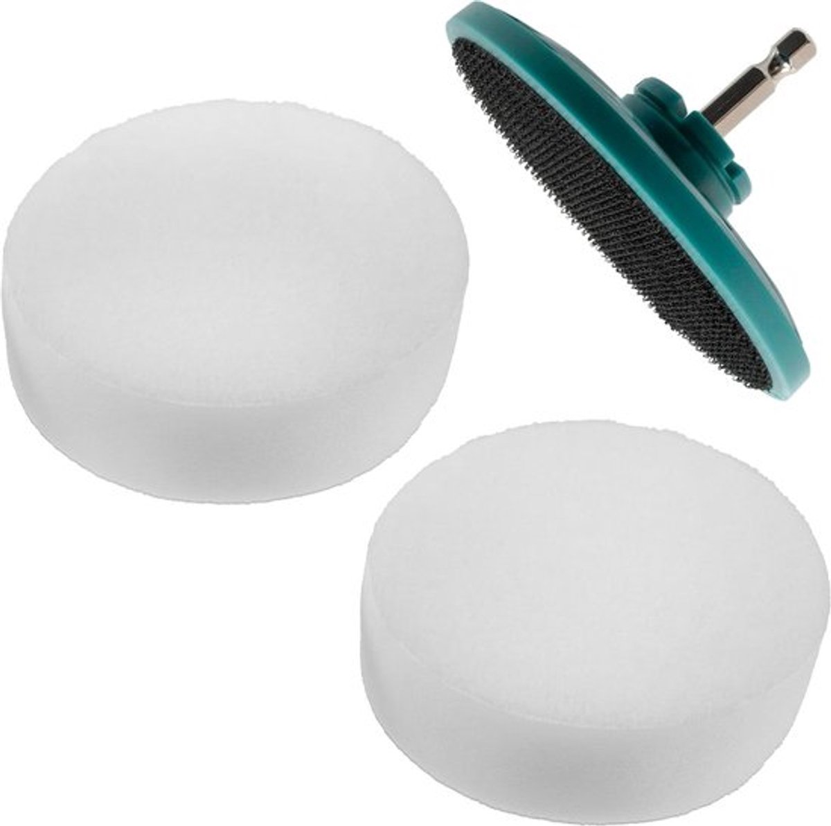 Polijstset met sponzen en dragerschijf voor slagmoersleutel - 3-delige set met 88 mm sponzen - Zeskantaandrijving 1/4"