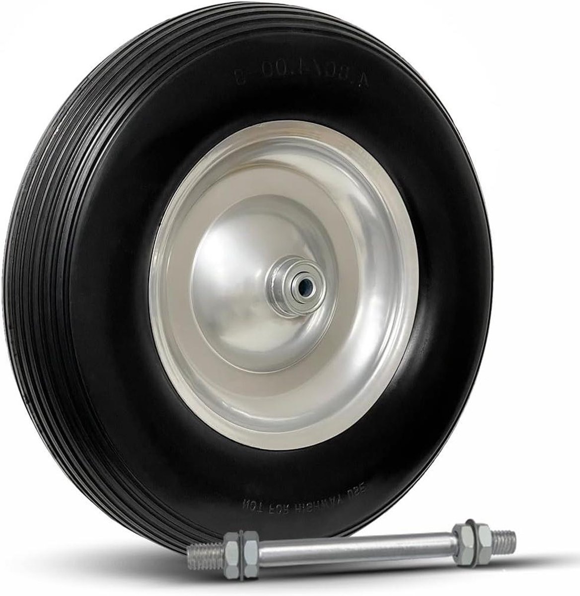 Kruiwagenwiel Massief Rubber - Stevig Wiel - Transport Werkzaamheden - Lekbestendig PU Rubber - 4.00-8 - Zilver