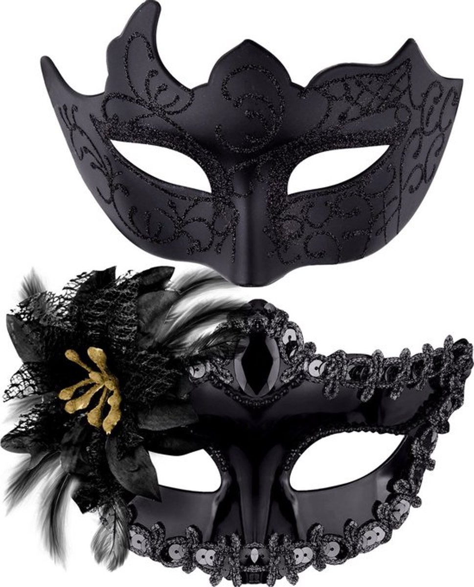 Venetiaans Masker - 2 Stuks - Masker voor Halloween - Masker voor Carnaval - Lichtgewicht - Premium Materiaal - Verstelbare Band