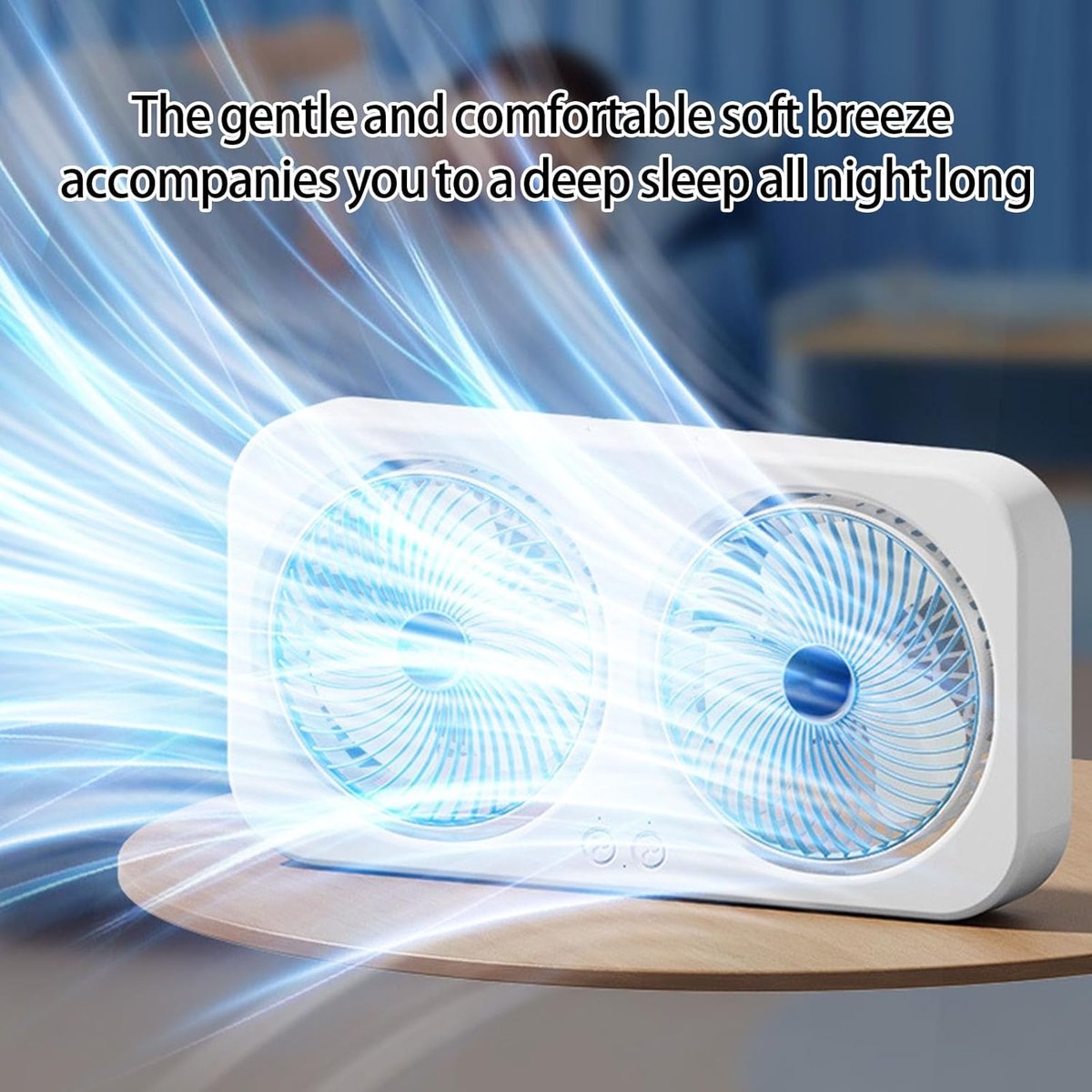 Dubbele Hoofd Ventilator - Draagbare Ventilator Circulatie - Persoonlijke Koeling - Dubbele Roterende Koppen - 21 x 40 cm - Blauw
