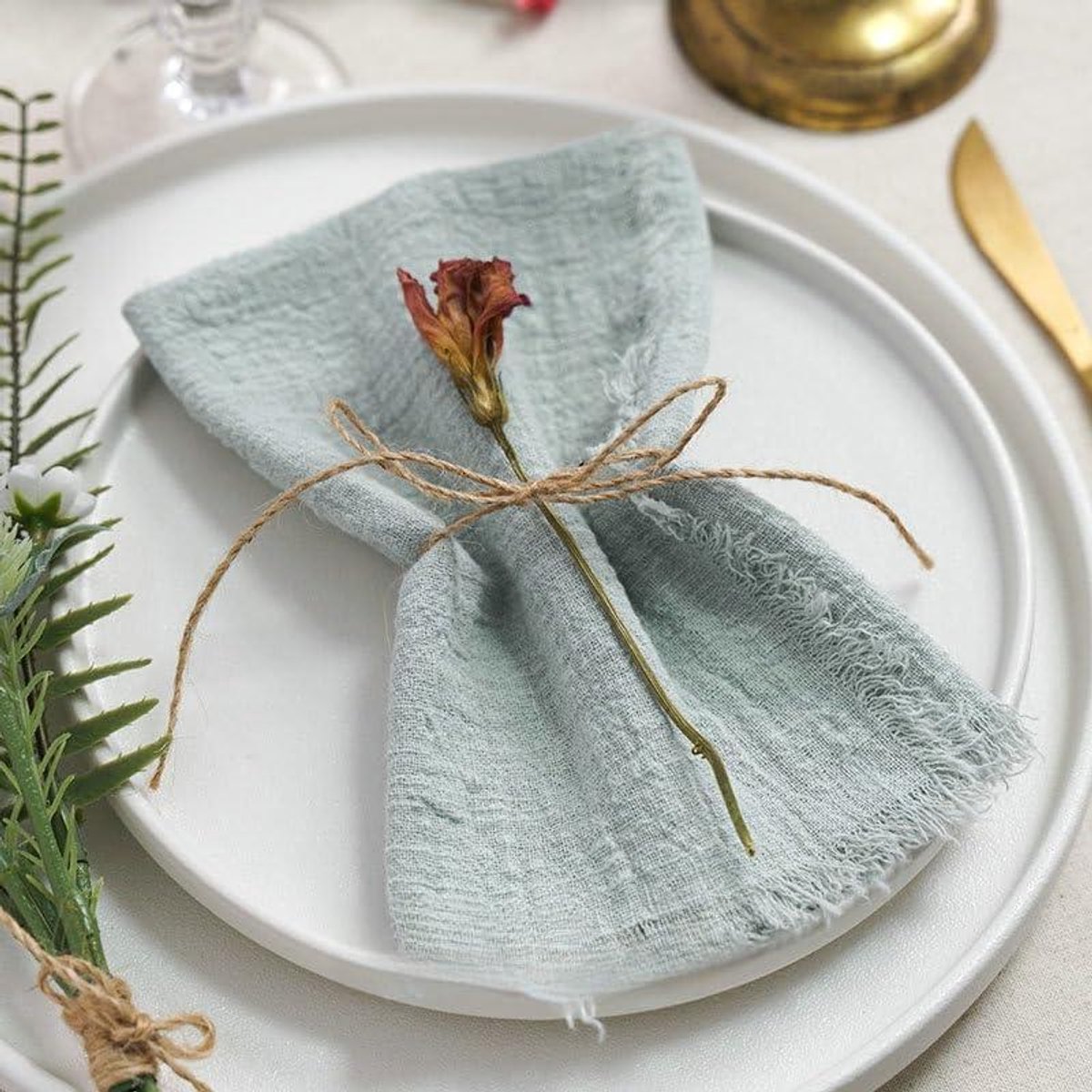 Katoenen Linnen Servetten - Stoffen Servetten Guaze Doek - Tafeldecoratie Dineren - Met Franje Randen - 45 x 45 CM