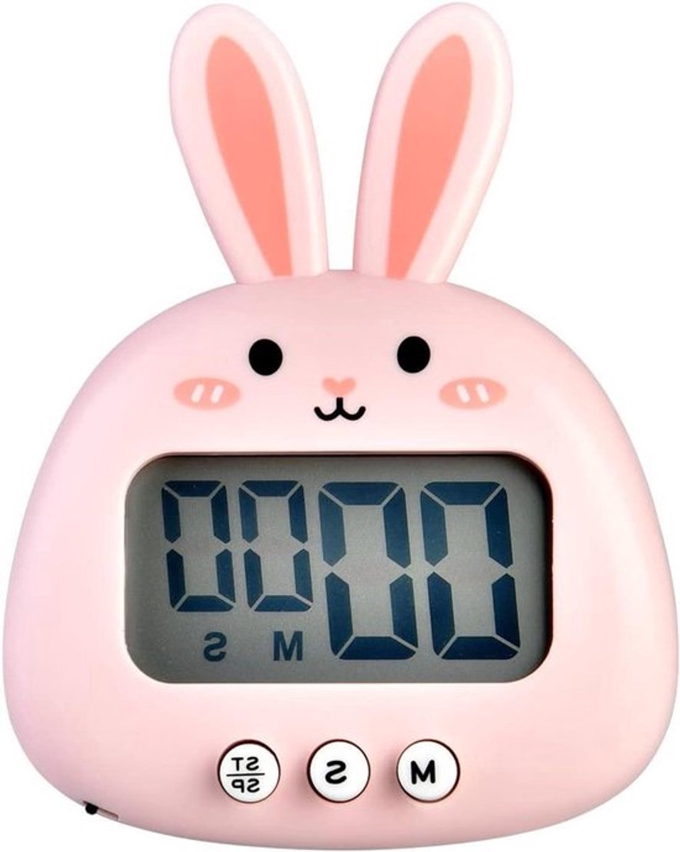 Grote digitale keukentimer met led-scherm en magnetische stopwatch in roze