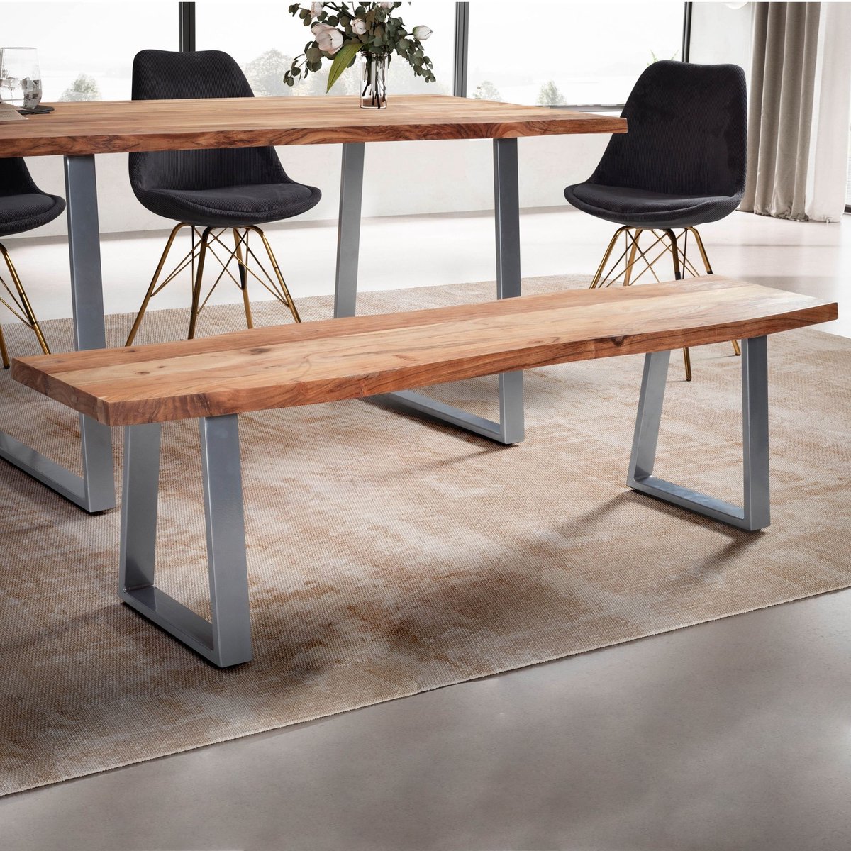 Eetkamerbank acaciahout chroom 120 cm - WL7.293