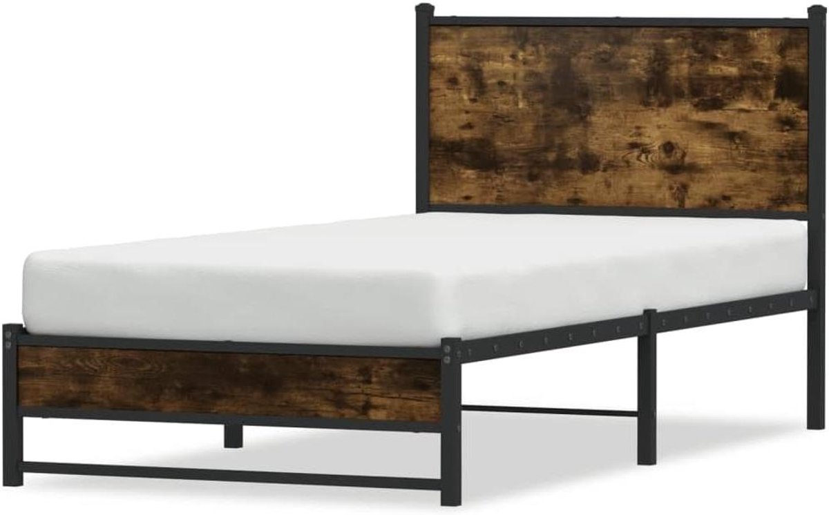 Bedframe Staal - Bedbodem Frame - Slaapkamer Inrichten - Stabiel Metalen Frame - 160 x 200 cm - Bruin Eiken