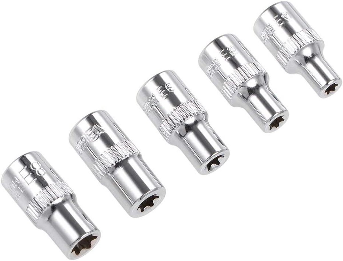 Platte Sokkelset - Torx Doppen - Vastzetten Schroeven - Extern Torx - 1/4 inch - Zilverkleurig
