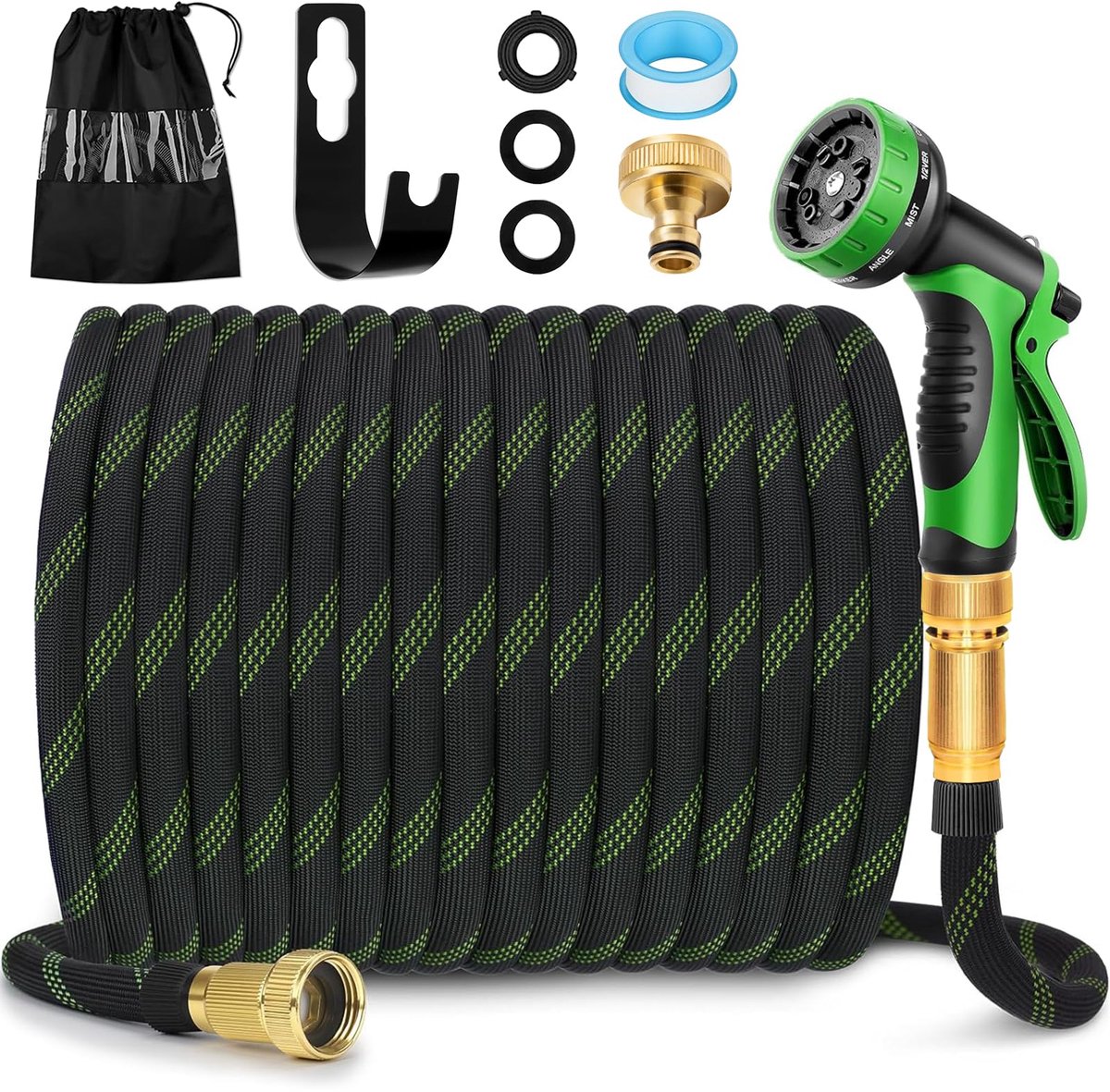 SnelShoppen - Flexibele Tuinslang 15 m met 10 Functiesproeiers, 3-voudige Latexkern, Volledig Messing Verbindingsstuk - Ideaal voor Tuin, Camping en B