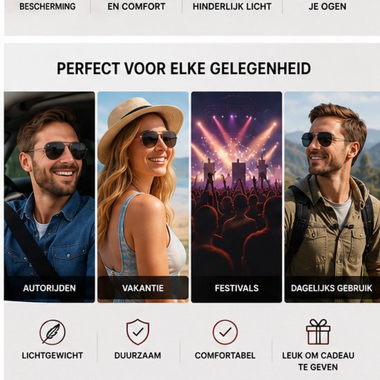 Eye Catcher – Zonnebril Set van 4 – Unisex Pilotenbrillen – Metalen Montuur – Inclusief Hoesjes en Koorden – 4 Kleuren — afbeelding 3