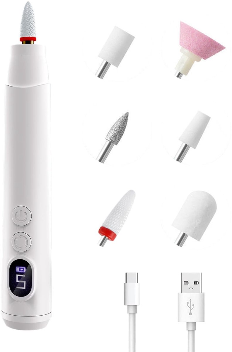 Elektrische Nagelvijl- elektrische nagelknipper - Draadloze nagelfrees - Oplaadbaar - Wireless - Nagelstofkap - voor gel acryl nagels voetverzorging en eeltverwijdering- wit