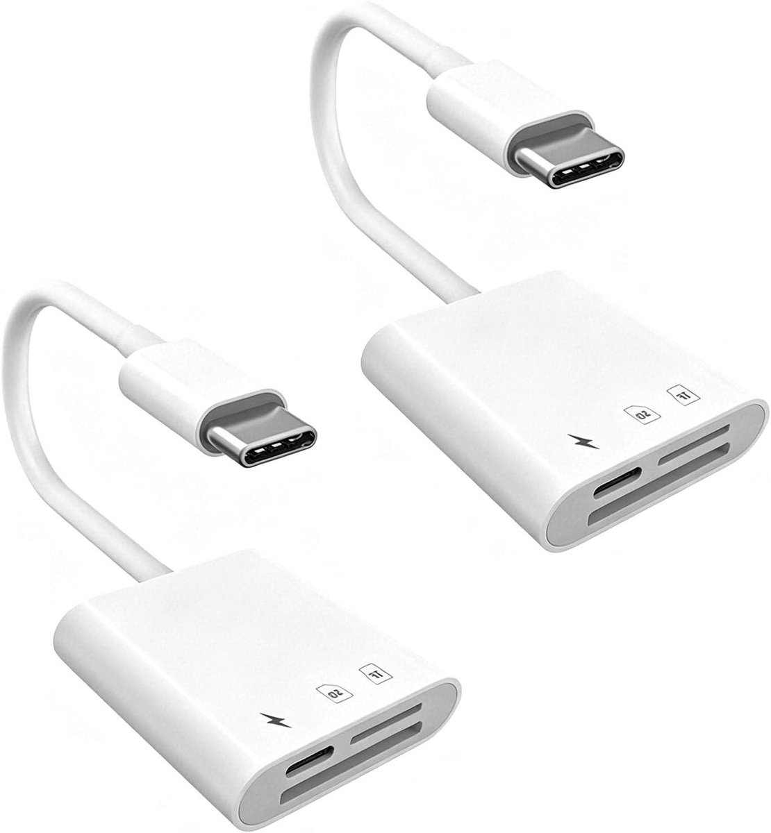SD Kaartlezer - USB C Adapter - Bestanden Overzetten - Dubbele Sleuf - 2 Stuks - Grijs