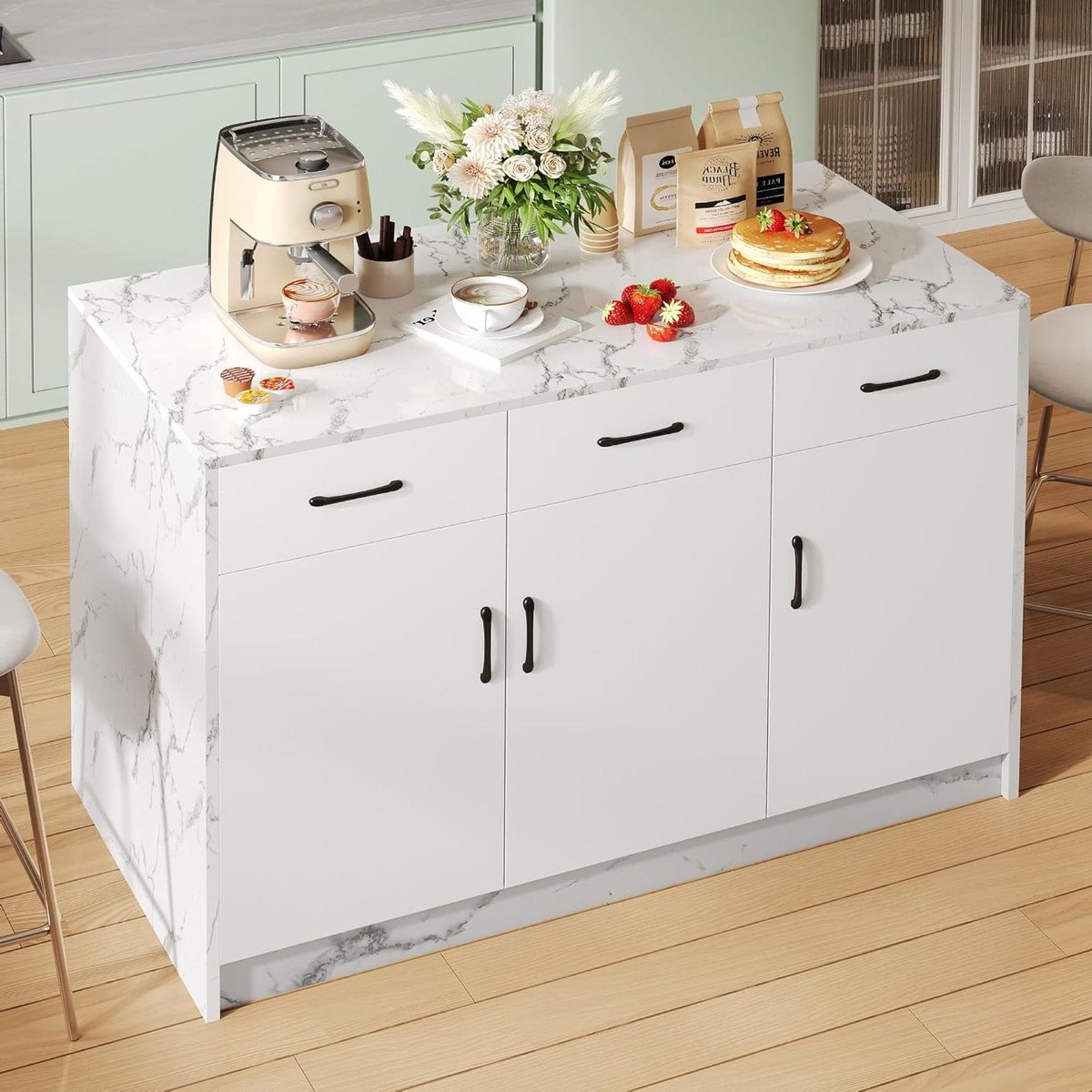 Keuken Eiland - Aanrecht Uitbreiding - Koken en Serveren - Geïntegreerde Barzone - 120 x 60 cm - Wit Marmer