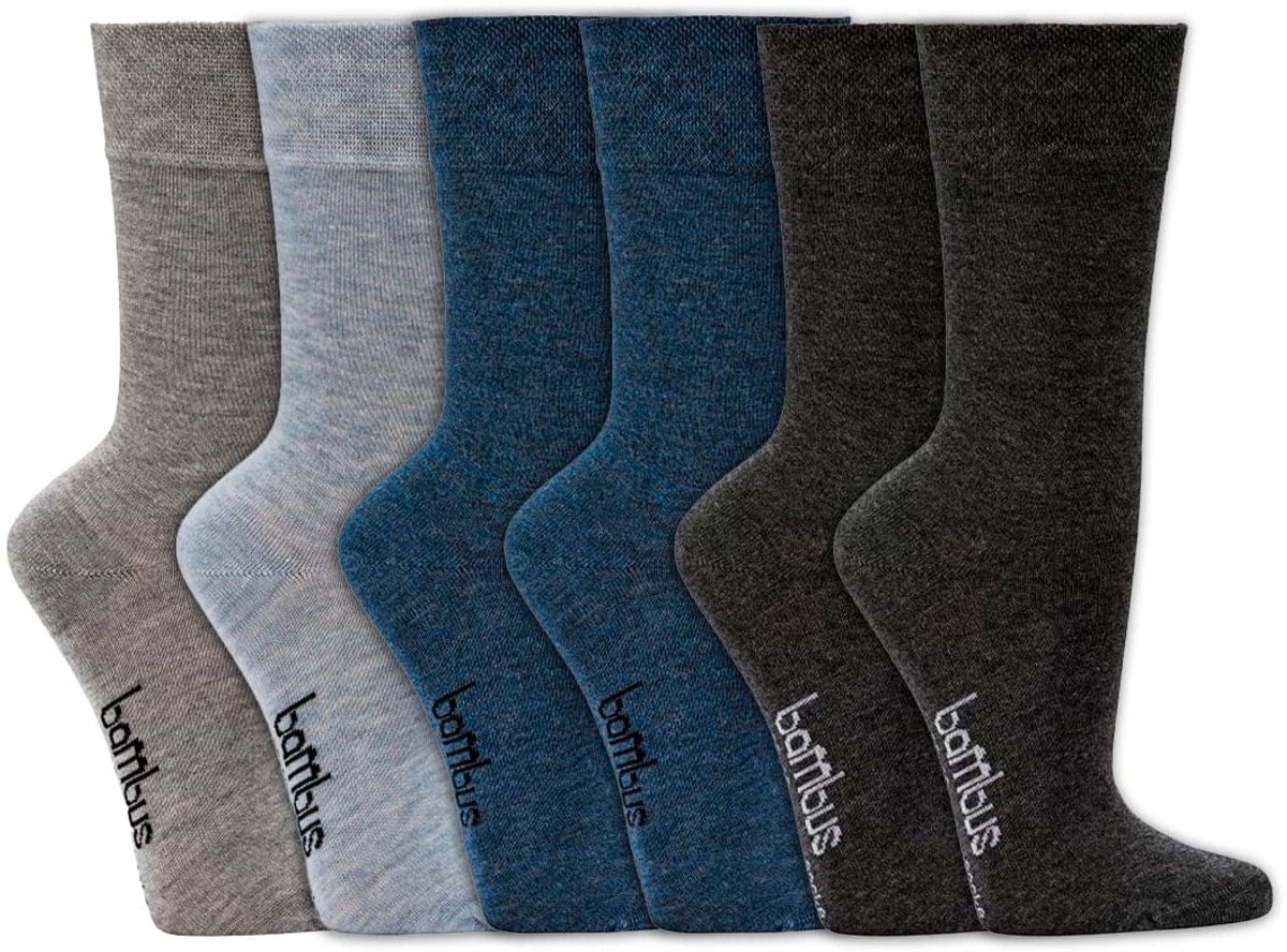 Bamboe heren sokken | Extra brede boord | Extra zacht | Diverse kleuren | Maat: 35 t/m 46 | 6 Paar