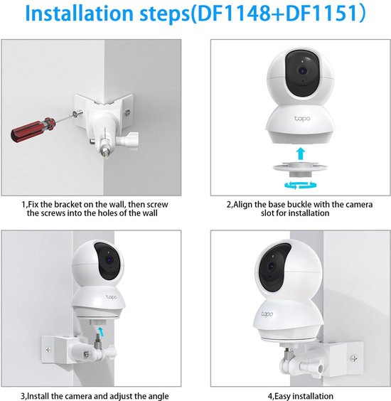 Camera Wandbeugel voor Tapo C200/C210/C220, Pan/Tilt WLAN IP Camera, 90 Graden Hoekmontage (Verpakking van 1) van Merkloos — afbeelding 4