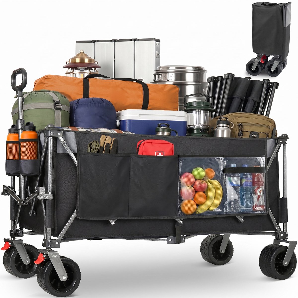 FloraGrace Tuinkar – 300L Opvouwbaar – 120 x 57,5 x 44 cm – Staal en 600D Oxford – Zwart en Grijs – Voor Camping en Tuin