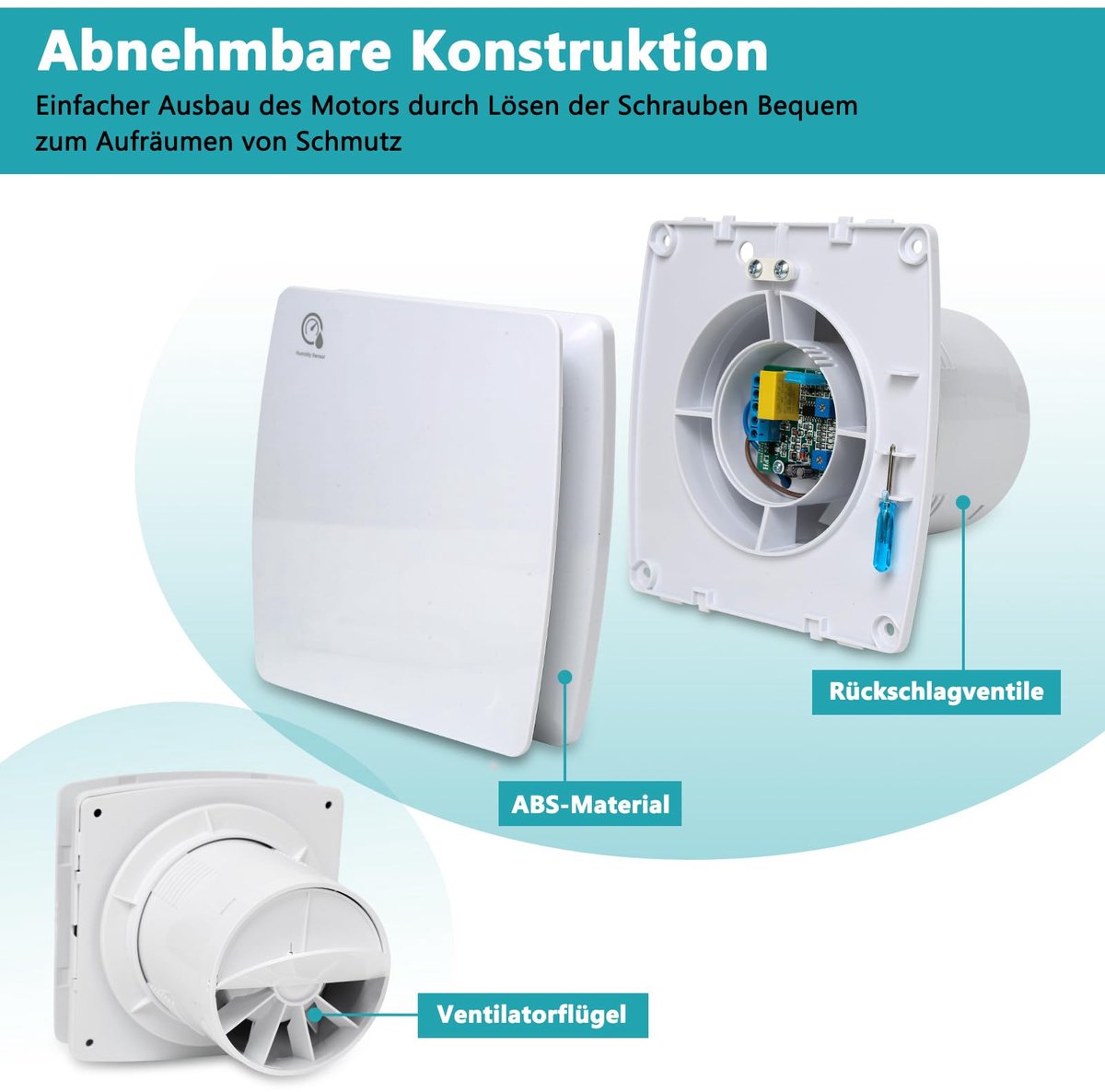 SnelShoppen - Badkamerventilator 150 mm met Vochtsensor, Naloopfunctie, Geluidsarm en Energiezuinig - Ideaal voor Badkamer, Keuken en Wc