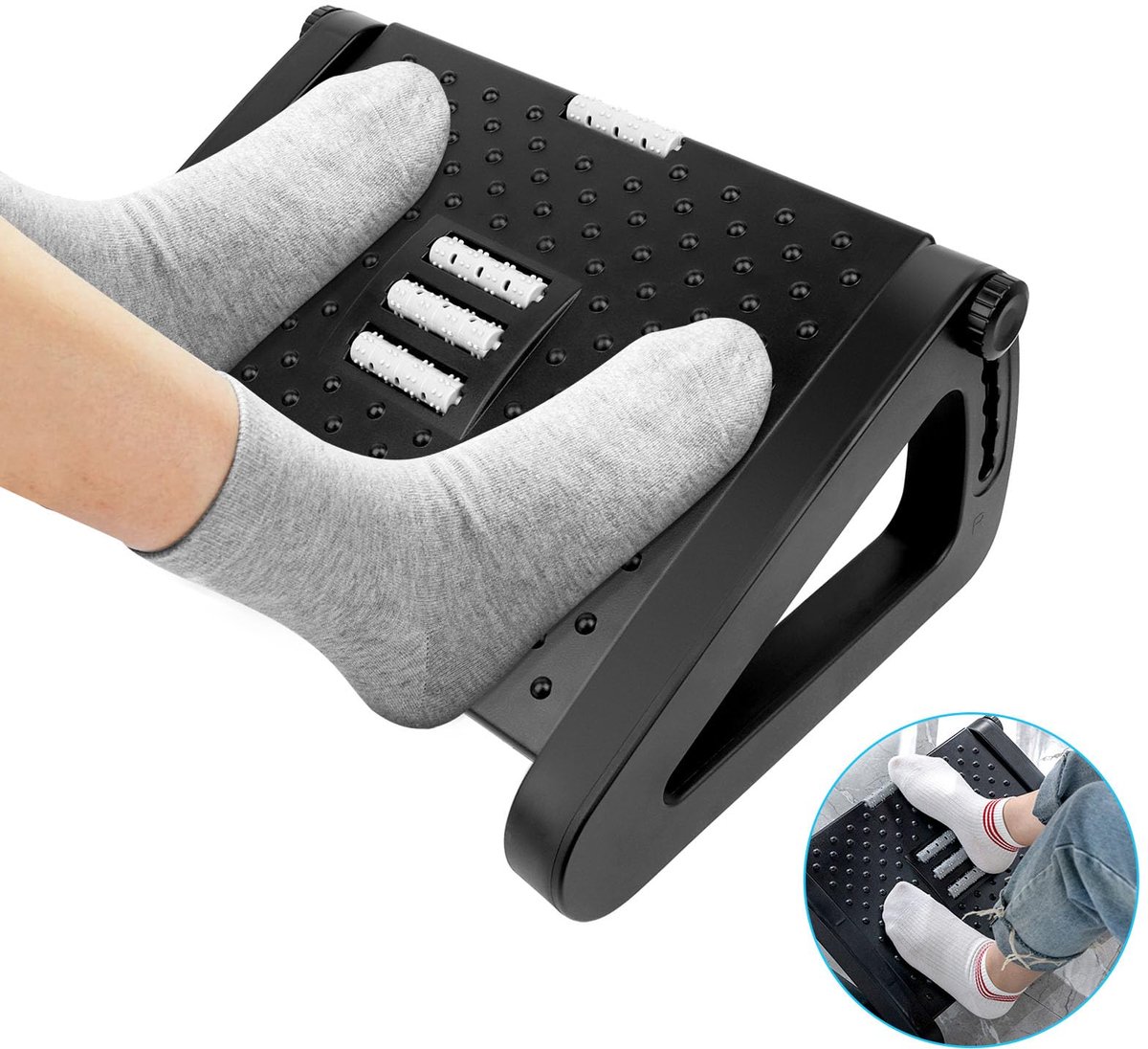 SnelShoppen - Voetsteun Bureau, Verstelbare Voetensteun met Massagefunctie, Antislip 6 Hoogtes voor Kantoor en Thuisgebruik