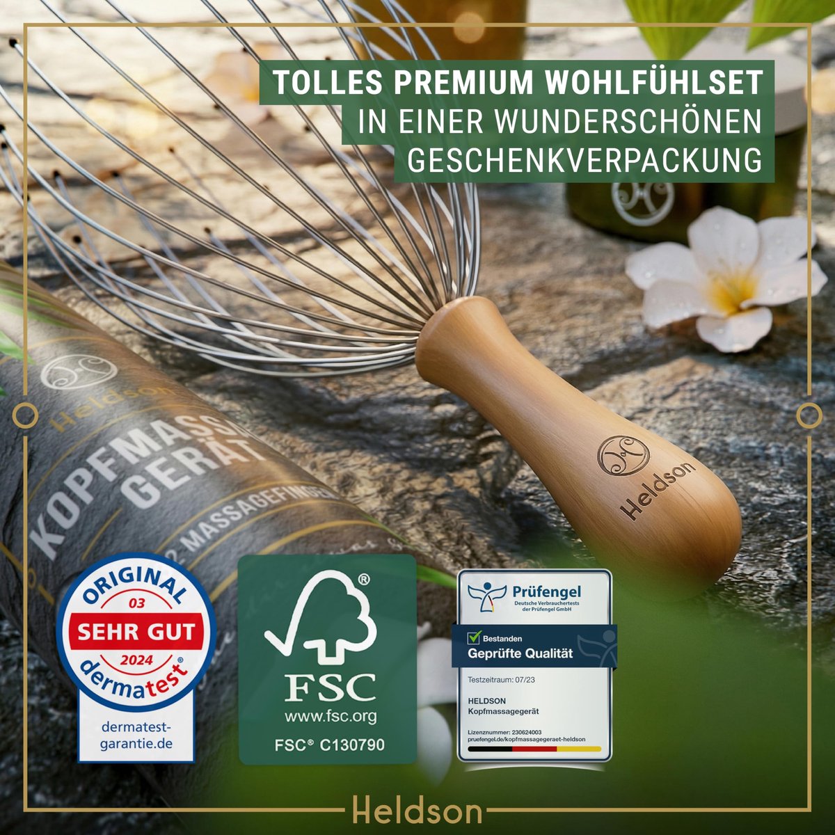 SnelShoppen - Premium Hoofdmassage Spin met 32 Vingers - FSC 100% Hoofdmassageapparaat voor Hoofdhuid en Haarmassage - Wellnesscadeau voor Thuis en Re